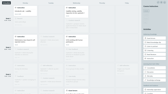 A screenshot of the Schedule view in the BlendEd planner tool