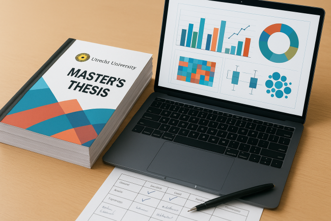 A laptop, thesis, and assessment form