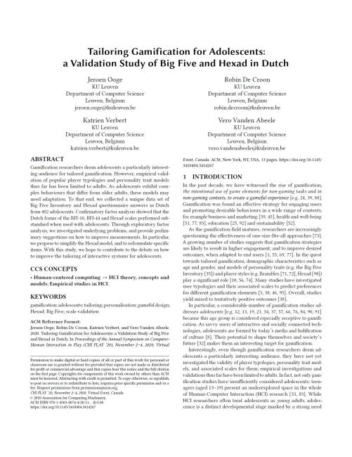 First page of the CHI PLAY 2020 paper